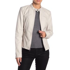 NEW GUESS Faux Leather Moto Jacket in Stone